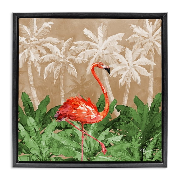 Stupell Industries Bohemian Jungle Life Flamingo Black Floating Frame Canvas Art, 25 x 25, by Paul Brent