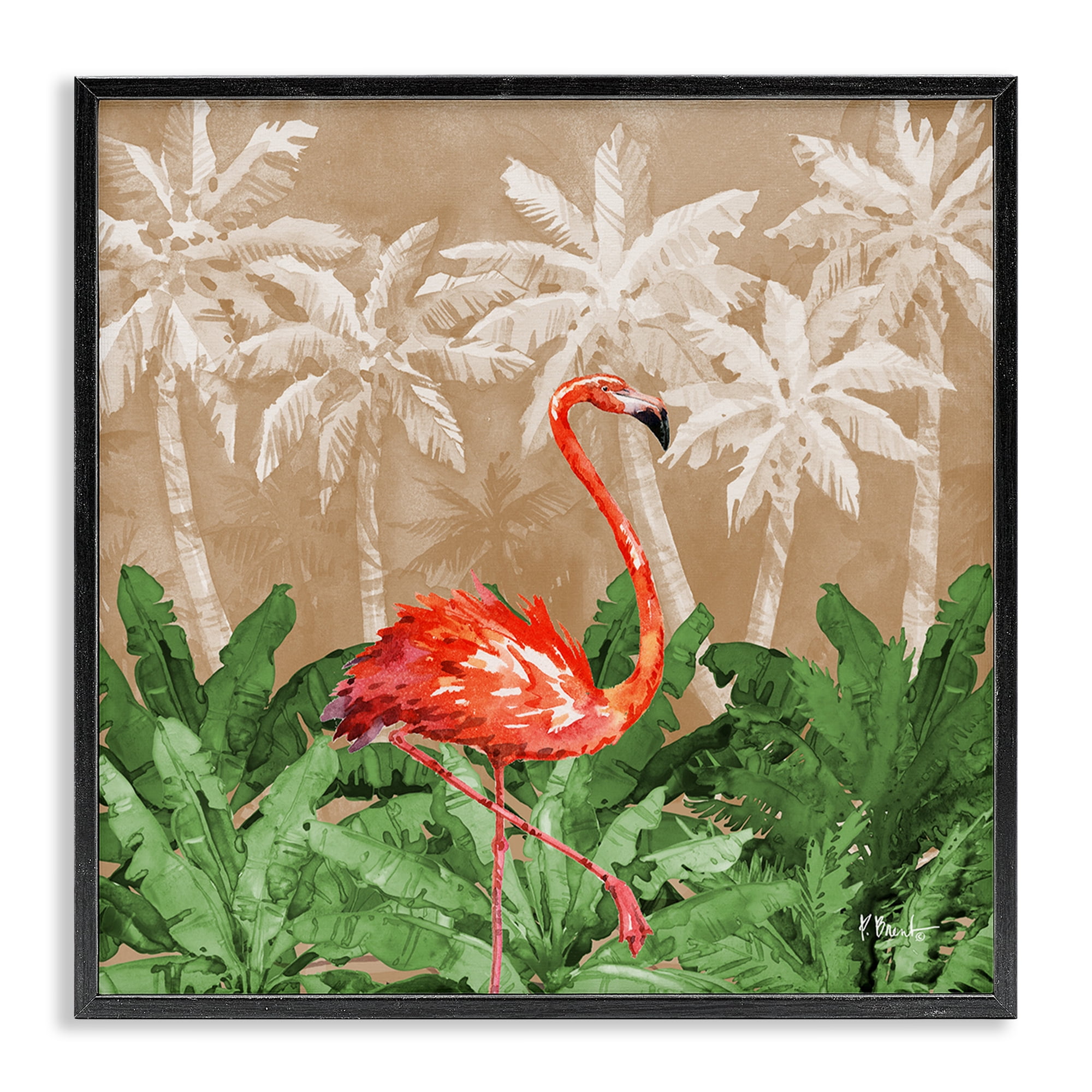 Stupell Industries Jungle Life Flamingo Animals & Insects Painting Black Framed Art Print Wall Art, 12 x 12