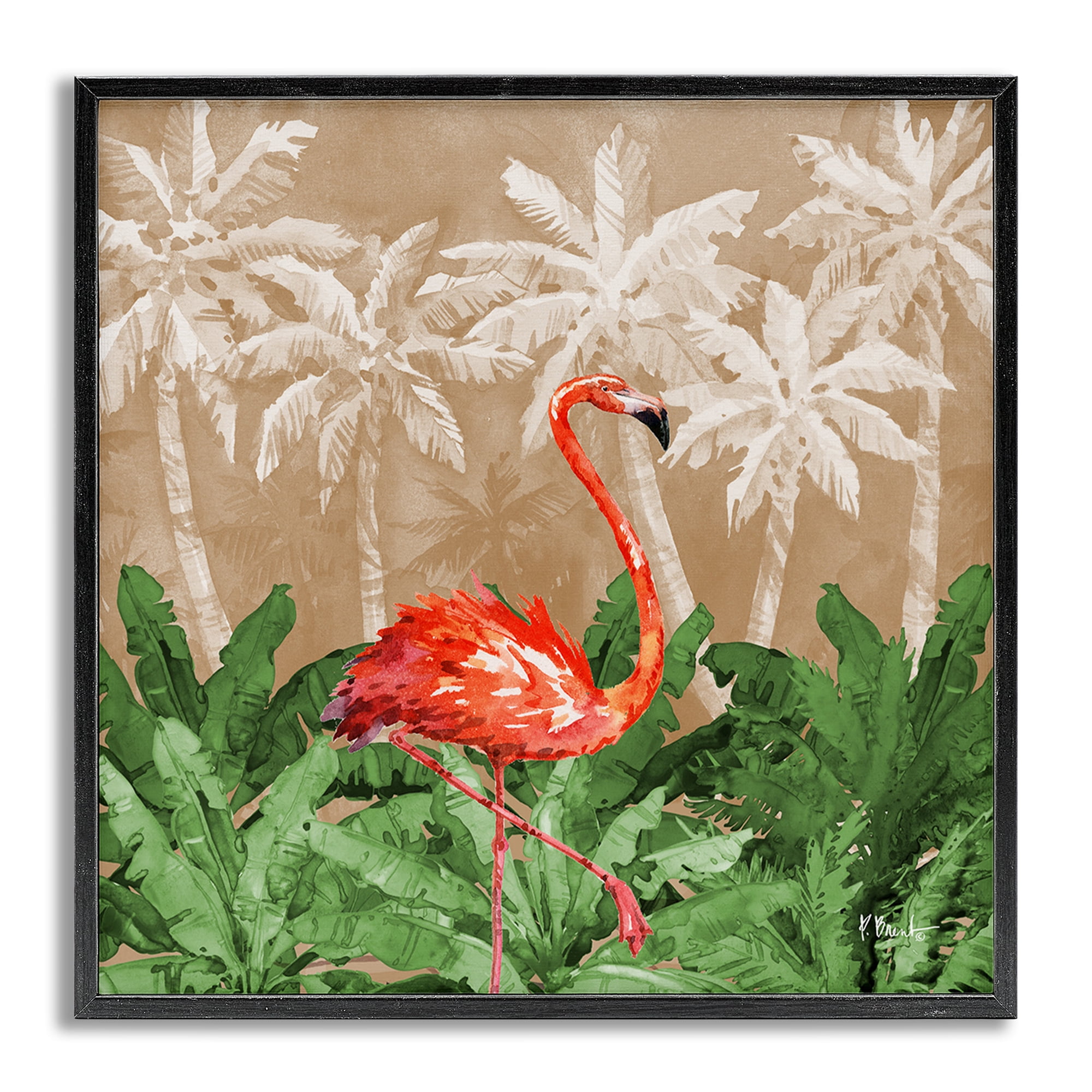 Stupell Industries Jungle Life Flamingo Animals & Insects Painting Gray Framed Art Print Wall Art, 12 x 12