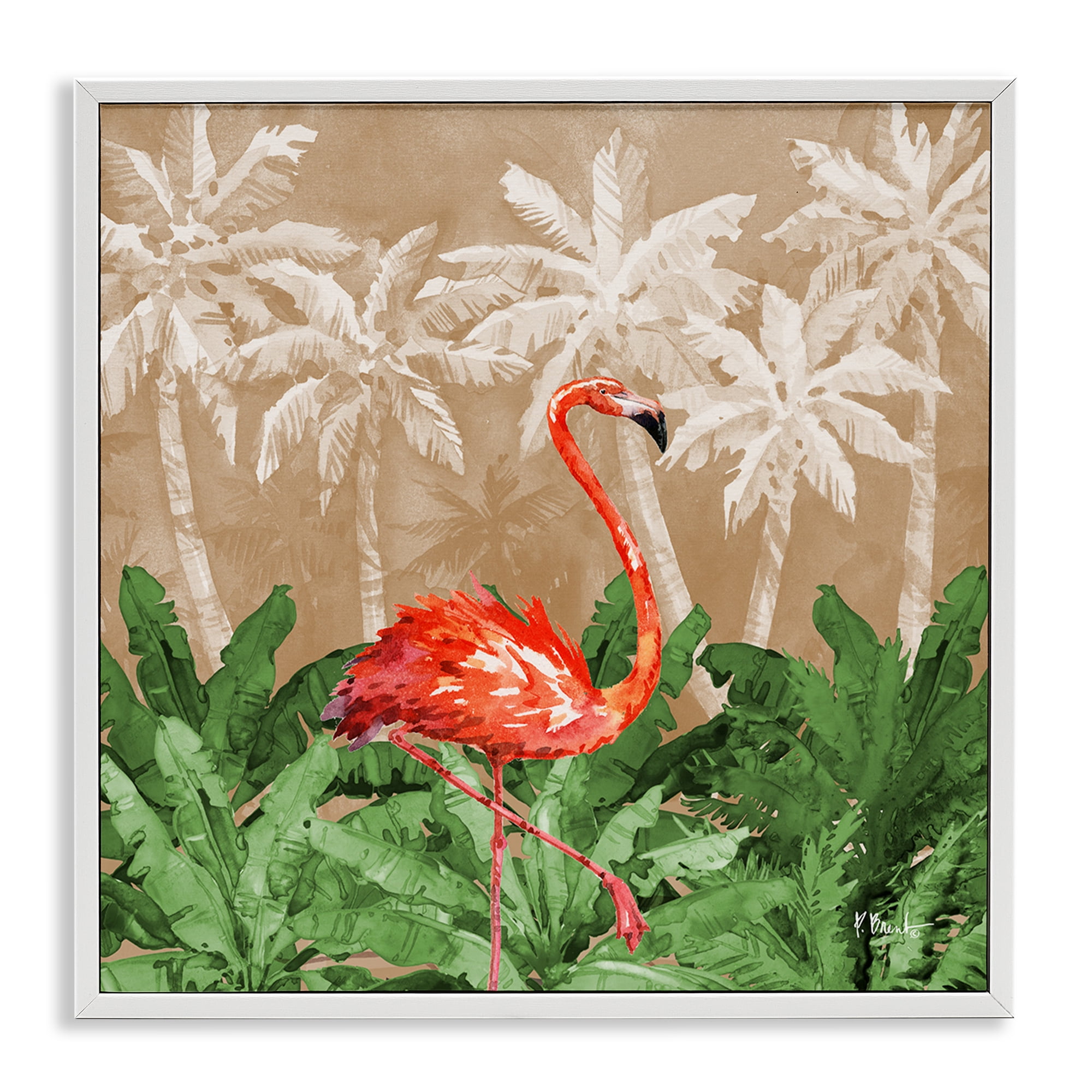 Stupell Industries Jungle Life Flamingo Animals & Insects Painting White Framed Art Print Wall Art, 12 x 12