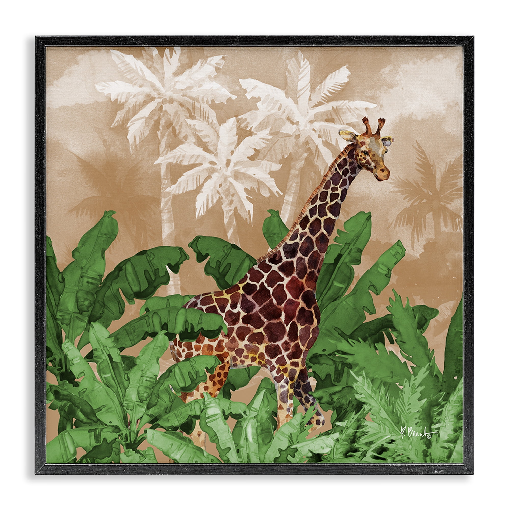 Stupell Industries Jungle Life Giraffe Animals & Insects Painting Black Framed Art Print Wall Art, 17 x 17