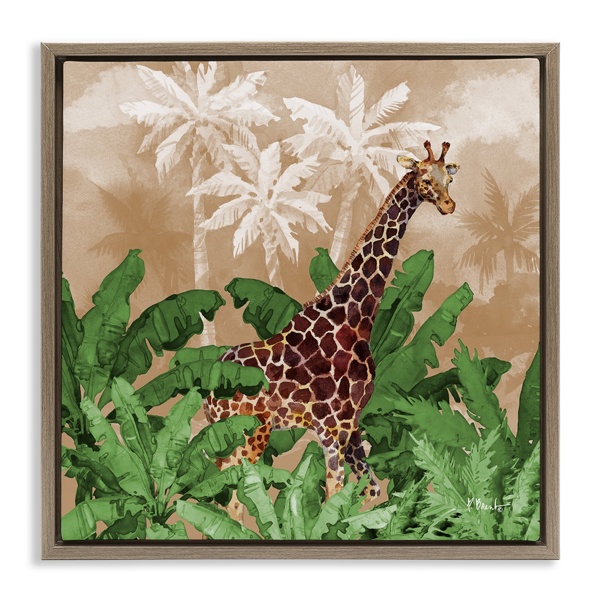 Stupell Industries Jungle Life Giraffe Animals & Insects Painting Brown Floater Framed Canvas Art Print Wall Art, 18 x 18