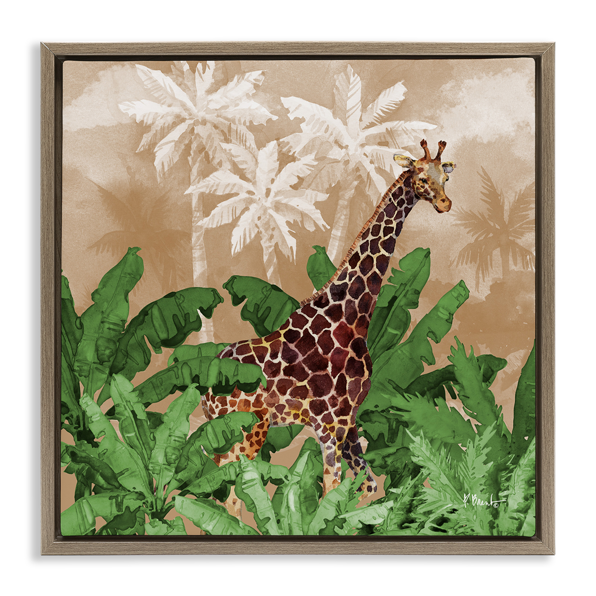 Stupell Industries Jungle Life Giraffe Animals & Insects Painting Brown Floater Framed Canvas Art Print Wall Art, 25 x 25