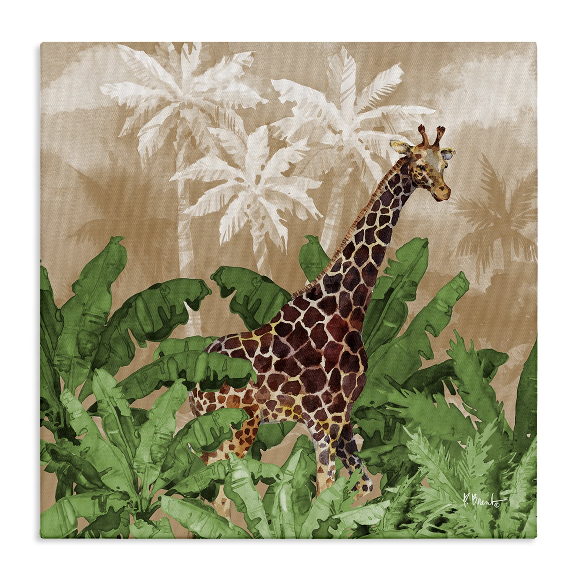 Stupell Industries Jungle Life Giraffe Animals & Insects Painting Gallery Wrapped Canvas Art Print Wall Art, 30 x 30