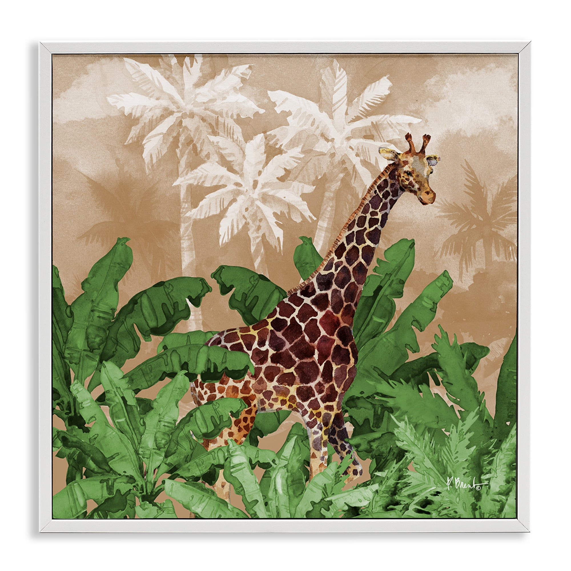 Stupell Industries Jungle Life Giraffe Animals & Insects Painting White Framed Art Print Wall Art, 17 x 17