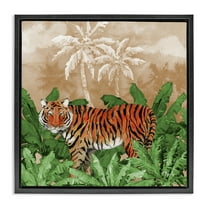 Stupell Industries Jungle Life Tiger Animals & Insects Painting Black Floater Framed Canvas Art Print Wall Art, 18 x 18