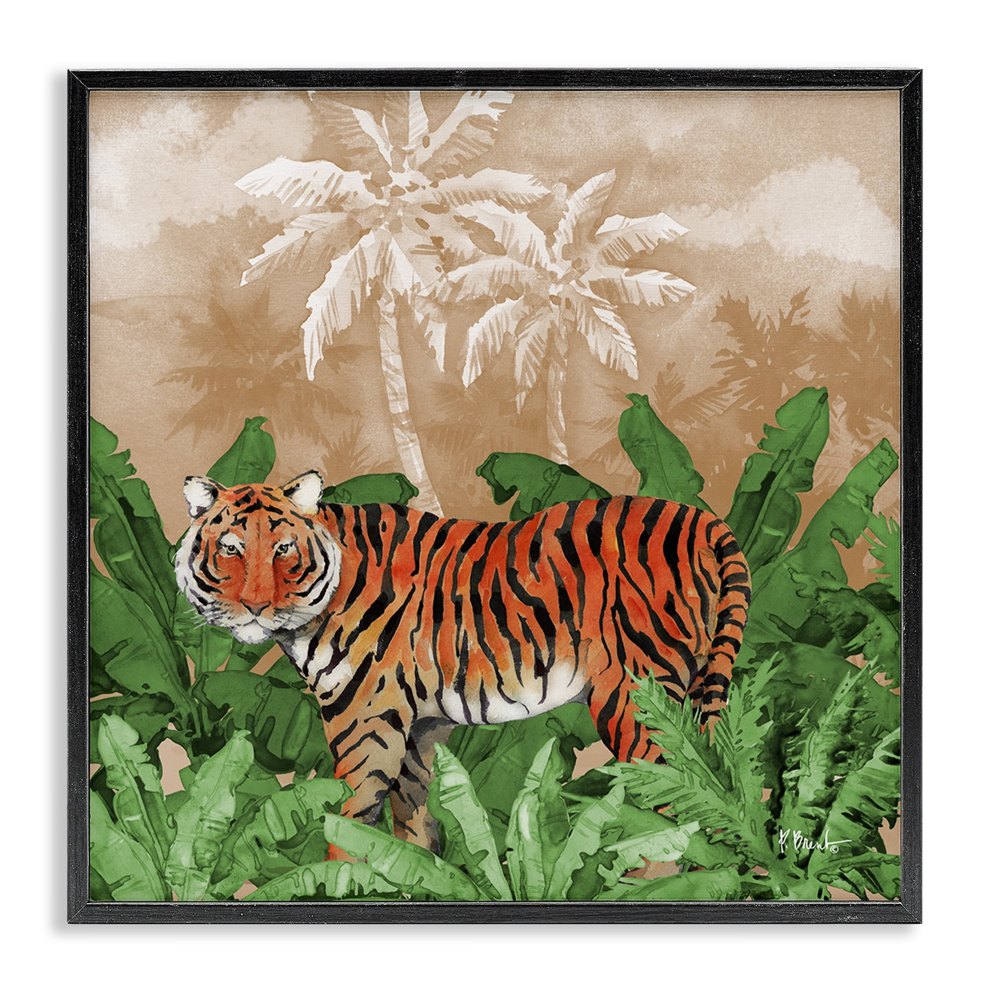 Stupell Industries Jungle Life Tiger Animals & Insects Painting Black Framed Art Print Wall Art, 24 x 24