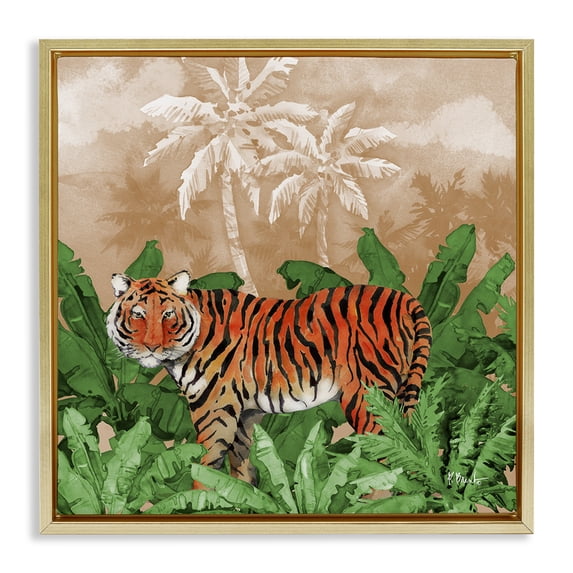Stupell Industries Coastal Jungle Life Tiger Gold Floating Frame Canvas Art, 18 x 18, by Paul Brent