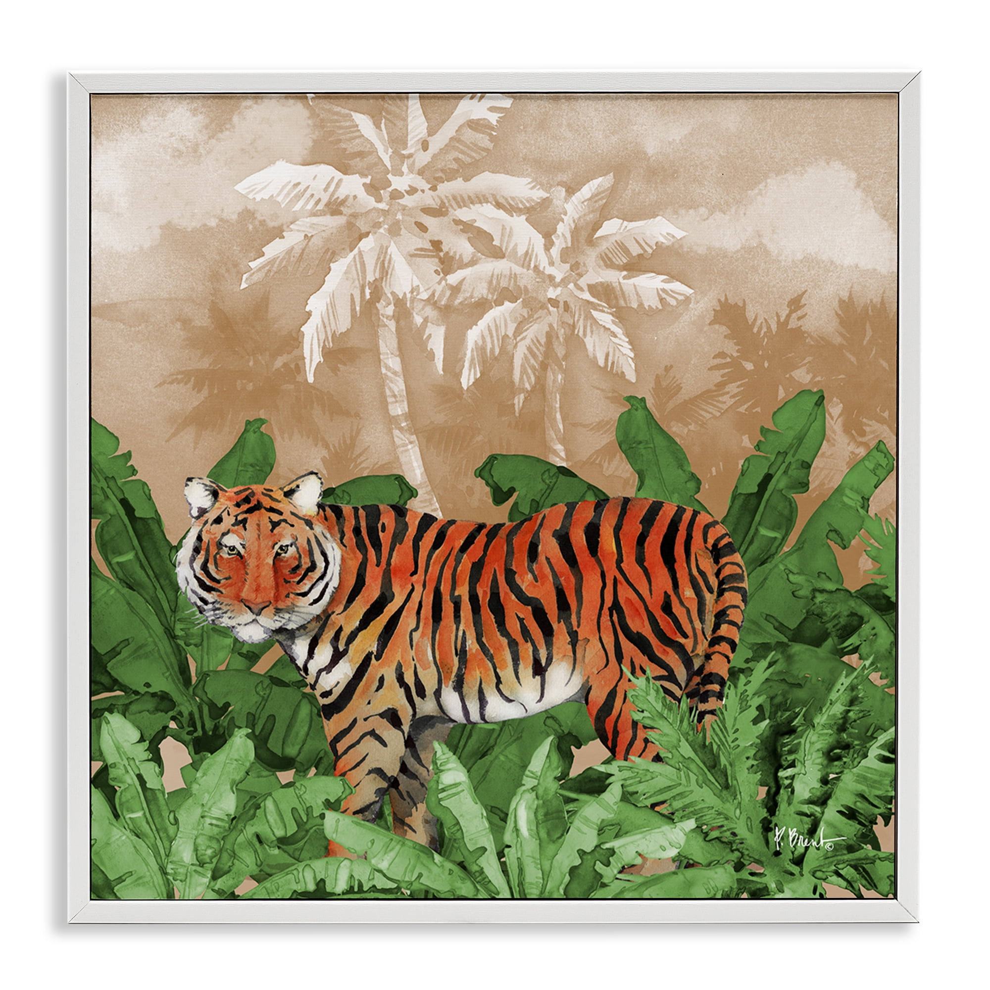 Stupell Industries Jungle Life Tiger Animals & Insects Painting White Framed Art Print Wall Art, 24 x 24