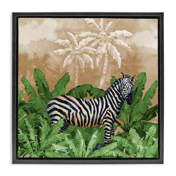 Stupell Industries Jungle Life Zebra Animals & Insects Painting Black Floater Framed Canvas Art Print Wall Art, 25 x 25
