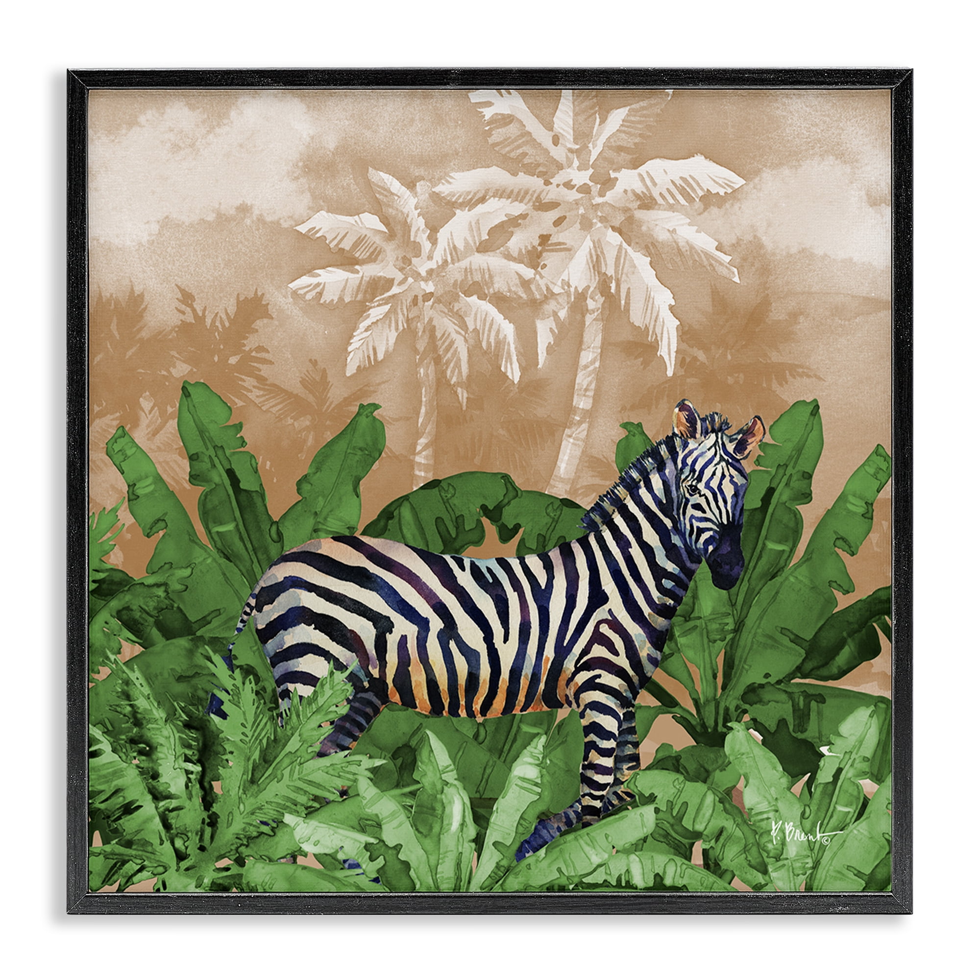 Stupell Industries Jungle Life Zebra Animals & Insects Painting Black Framed Art Print Wall Art, 17 x 17