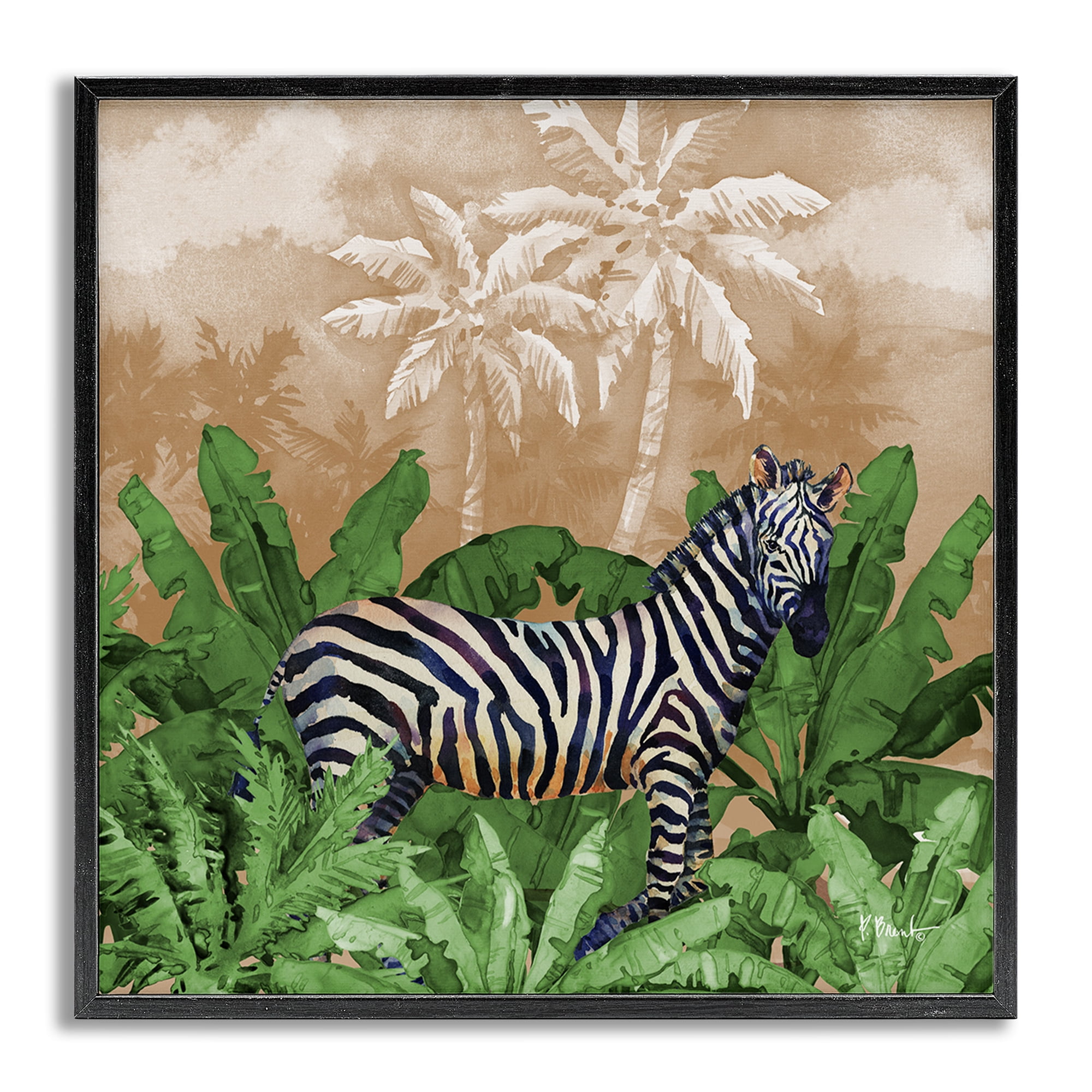 Stupell Industries Jungle Life Zebra Animals & Insects Painting Gray Framed Art Print Wall Art, 12 x 12