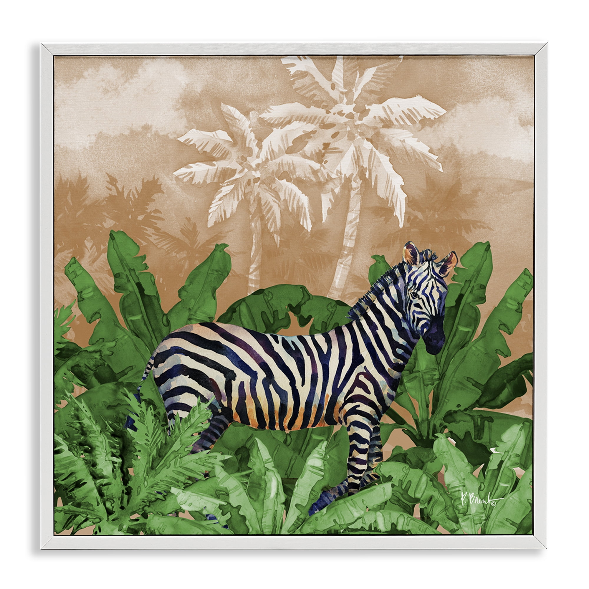 Stupell Industries Jungle Life Zebra Animals & Insects Painting White Framed Art Print Wall Art, 17 x 17