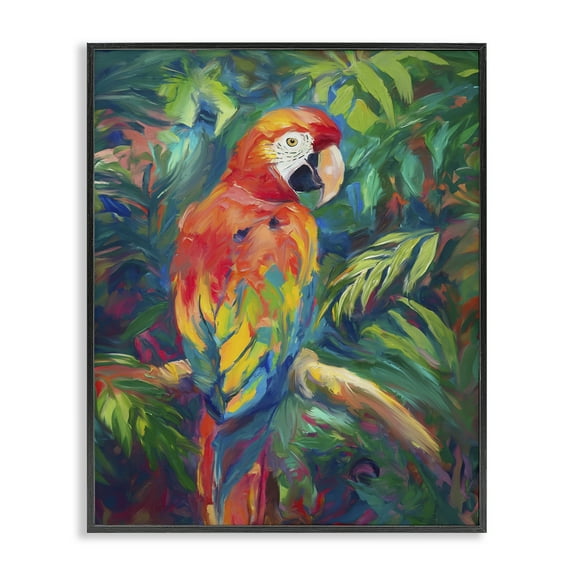 Stupell Industries Jungle Macaw on Branch Animals & Insects Painting Black Framed Art Print Wall Art, 11 x 14
