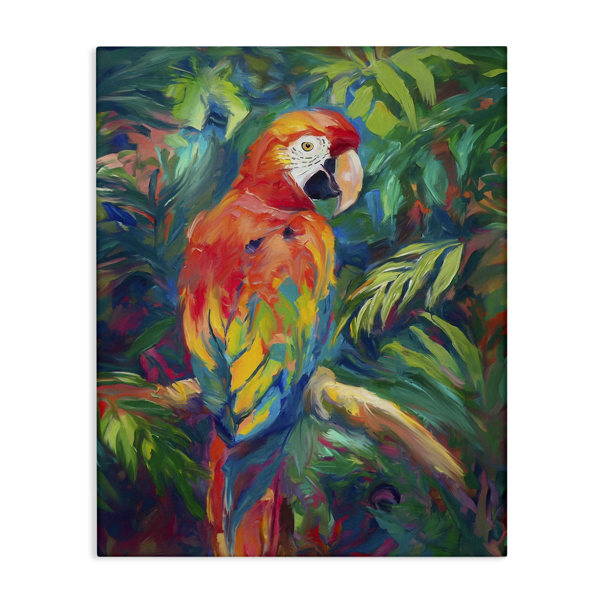 Stupell Industries Jungle Macaw on Branch Animals & Insects Painting Gallery Wrapped Canvas Art Print Wall Art, 30 x 40