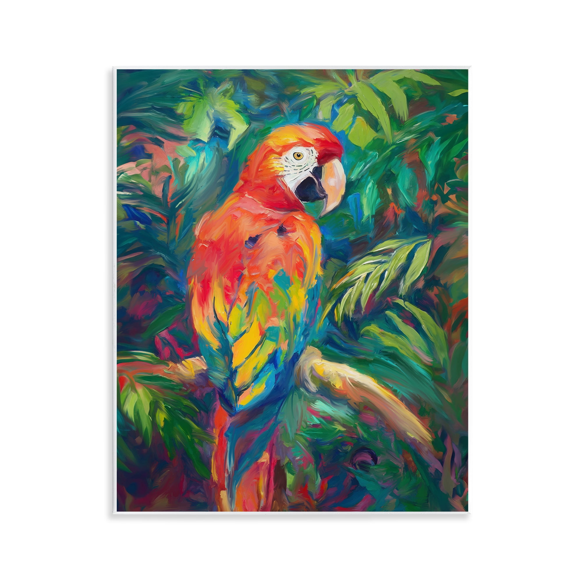 Stupell Industries Jungle Macaw on Branch Animals & Insects Painting Unframed Art Print Wall Art, 11 x 14
