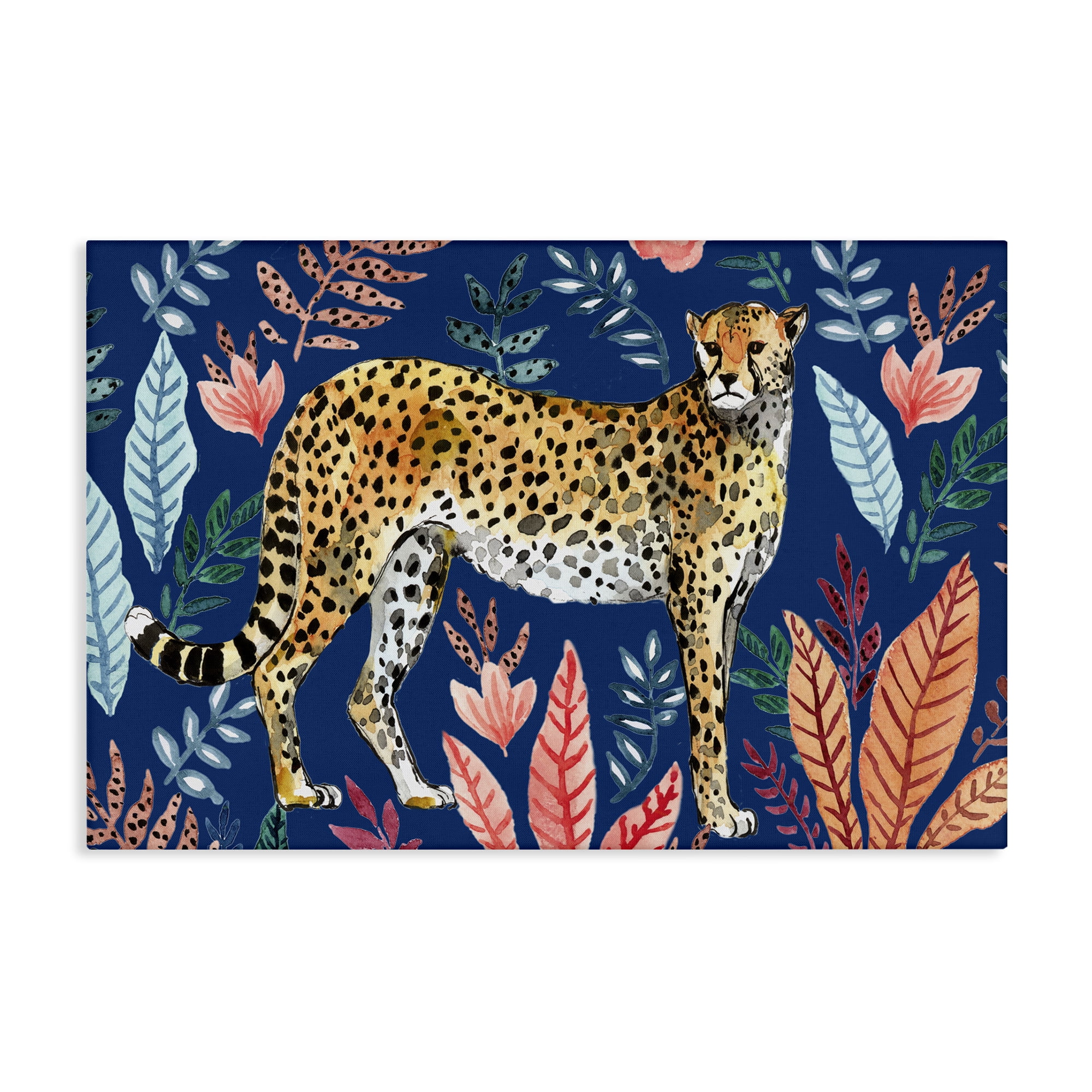 Stupell Industries Jungle Plants & Cheetah Animals Painting Wrapped Canvas Art Print Wall Art, 36 x 24