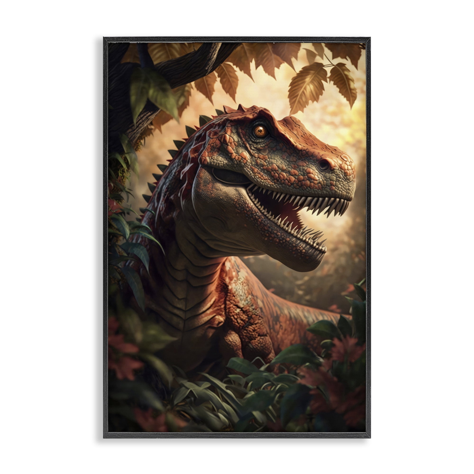 Stupell Industries Jungle Raptor with Ancient Foliage Black Framed Giclee Art, design by Creative Studio