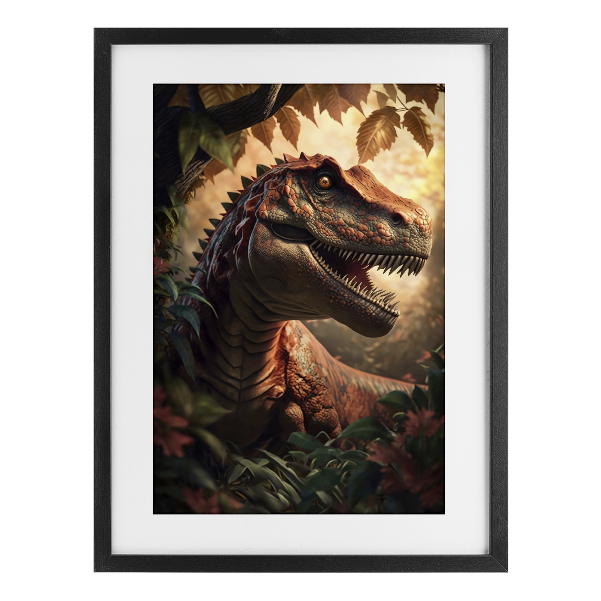 Stupell Industries Jungle Raptor with Ancient Foliage Black Framed Print Under Glass, design by Creative Studio