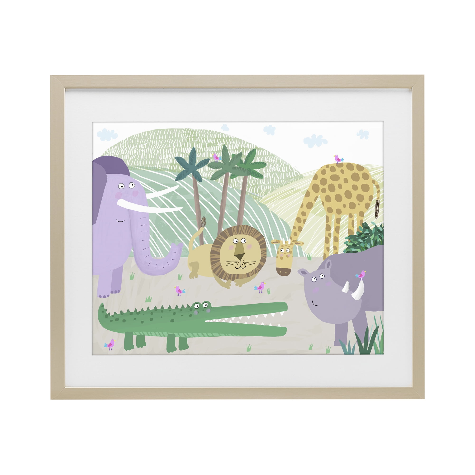 Stupell Industries Jungle Savannah Animals Birch Framed Print Under ...
