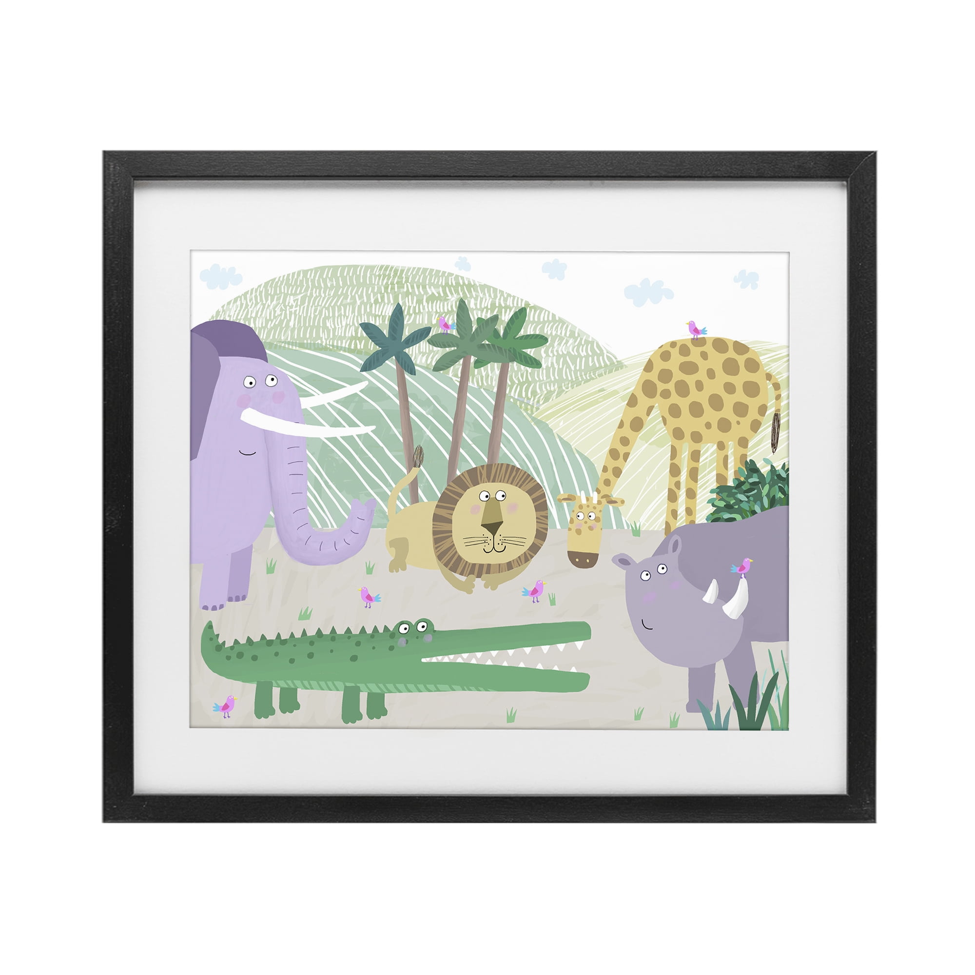 Stupell Industries Jungle Savannah Animals Black Framed Print Under Glass, design by Carla Daly