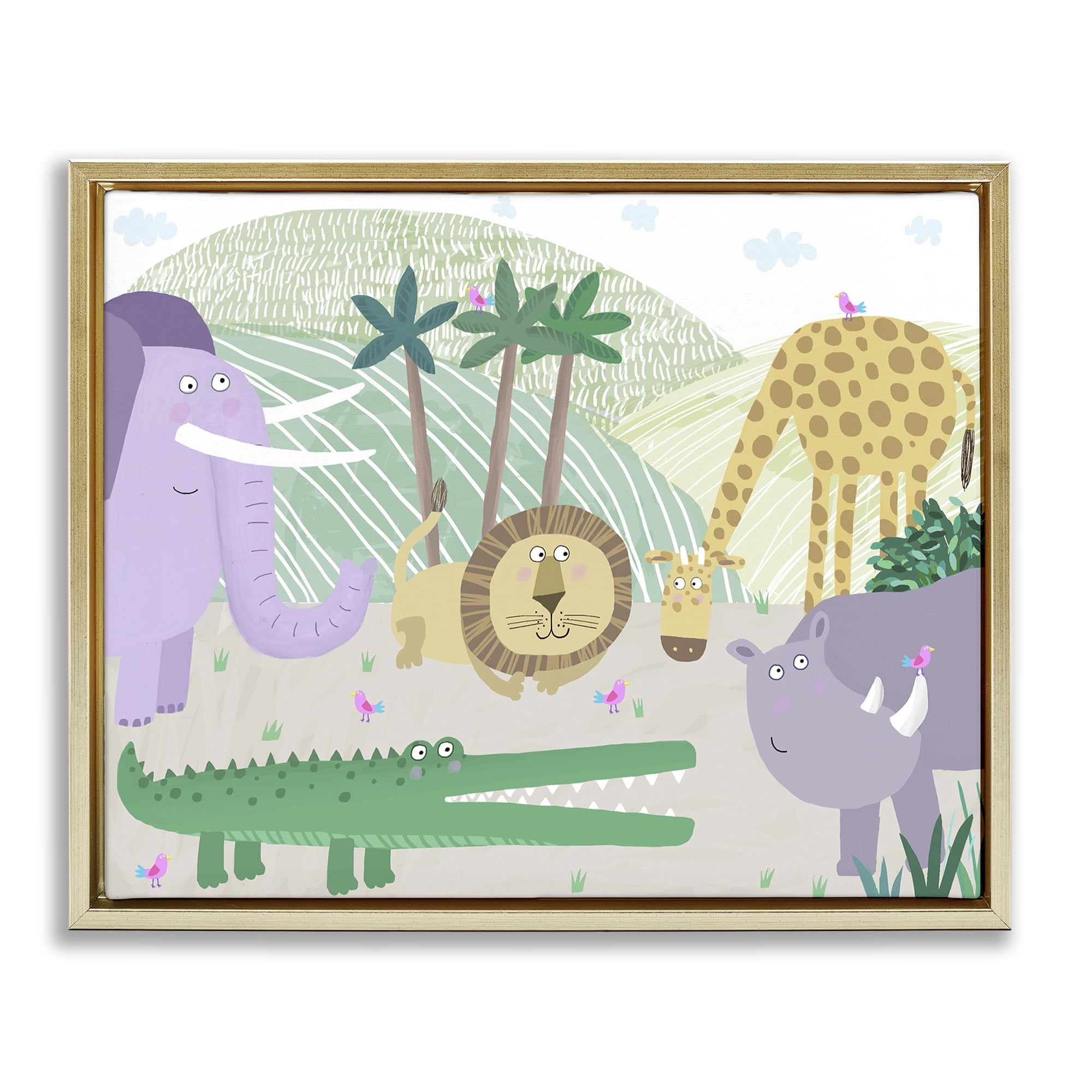 Stupell Industries Jungle Savannah Animals Gold Framed Floater Canvas Wall Art, design by Carla Daly