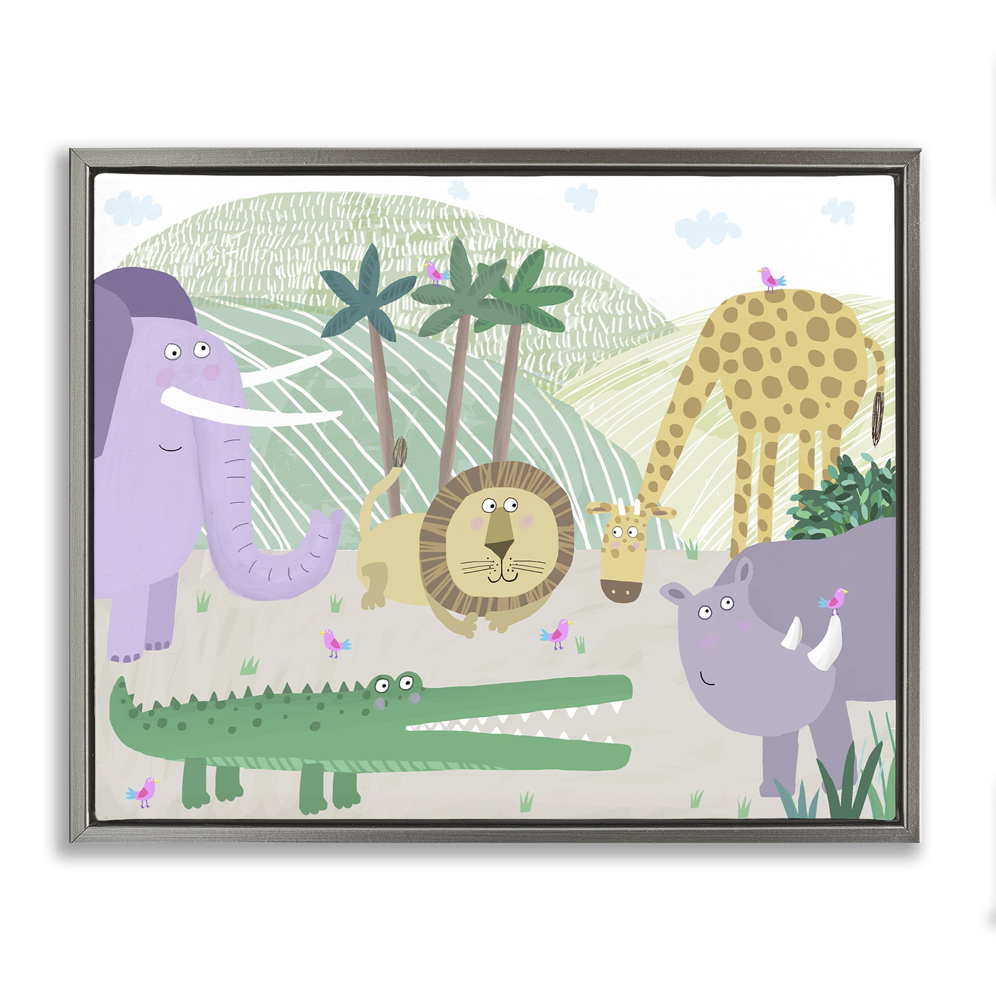 Stupell Industries Jungle Savannah Animals Gray Framed Floater Canvas Wall Art, design by Carla Daly
