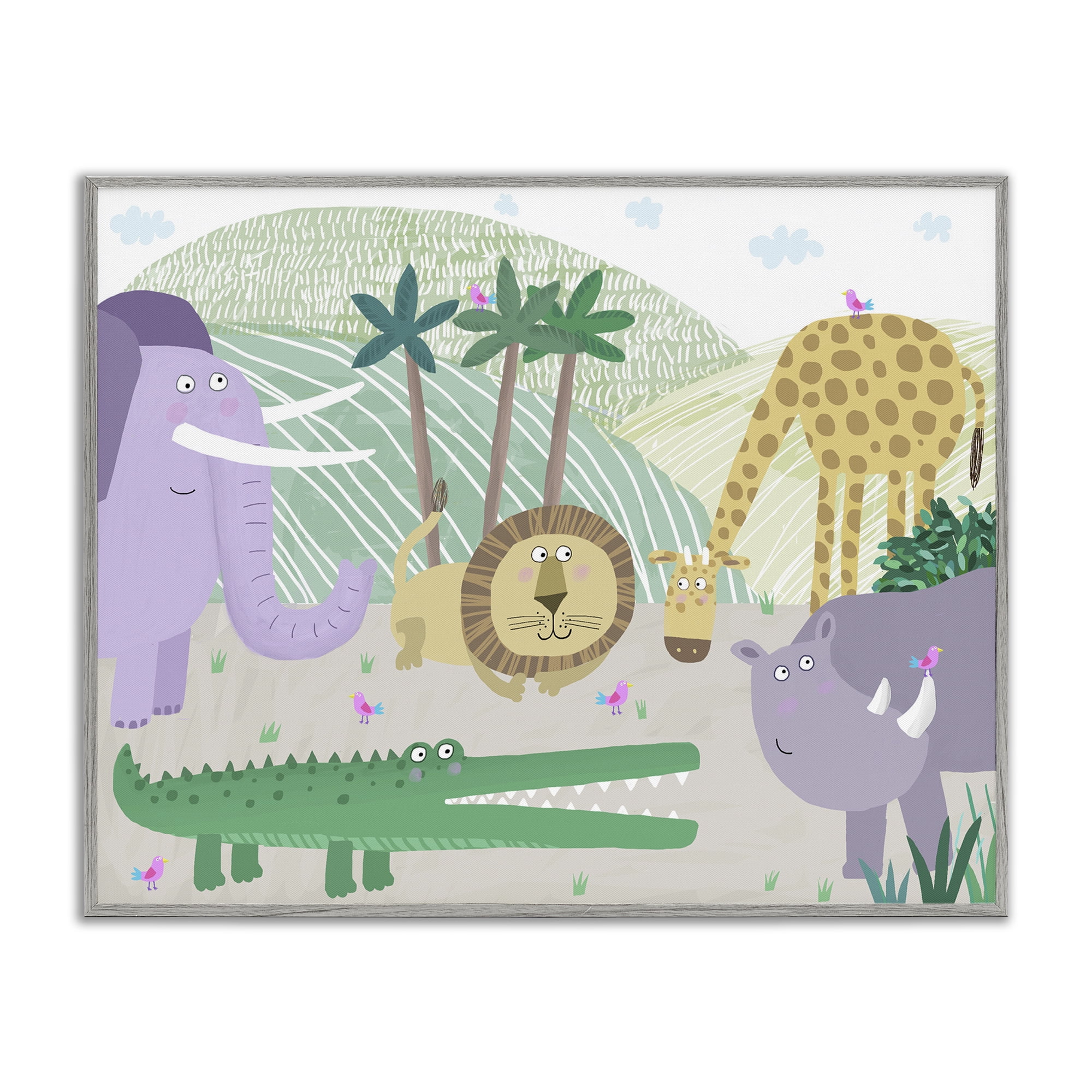 Stupell Industries Jungle Savannah Animals Gray Framed Giclee Art, design by Carla Daly