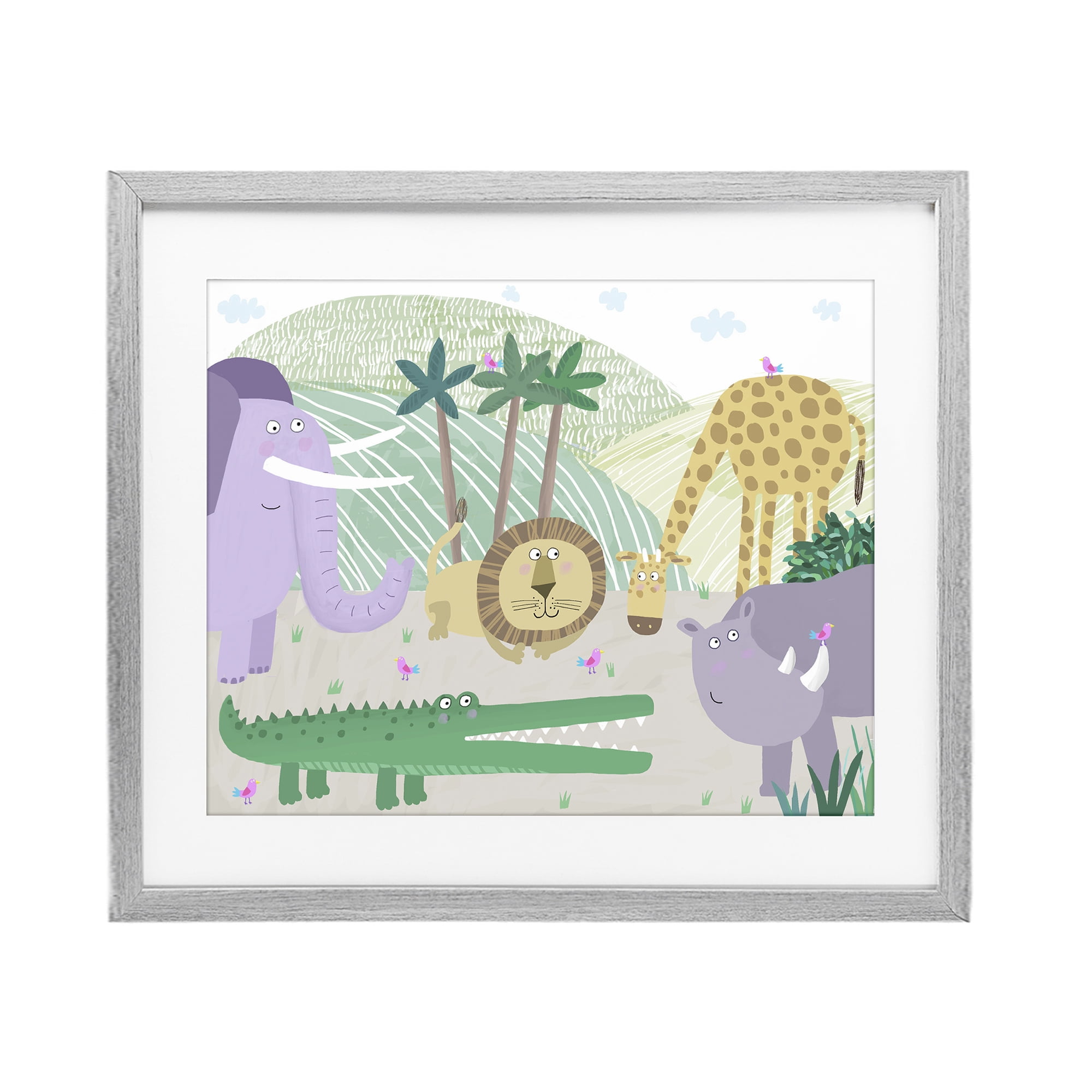 Stupell Industries Jungle Savannah Animals Gray Framed Print Under Glass, design by Carla Daly