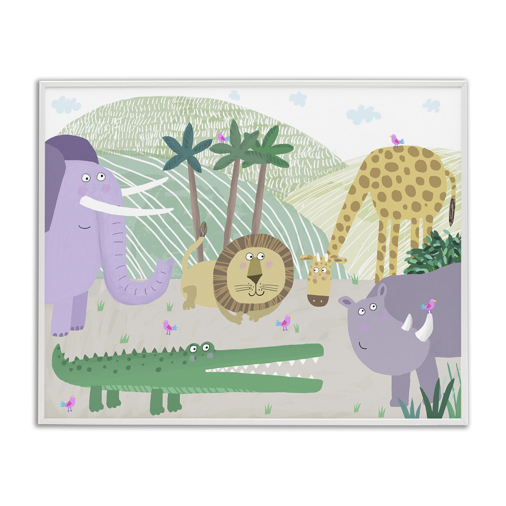Stupell Industries Jungle Savannah Animals White Framed Giclee Art, design by Carla Daly