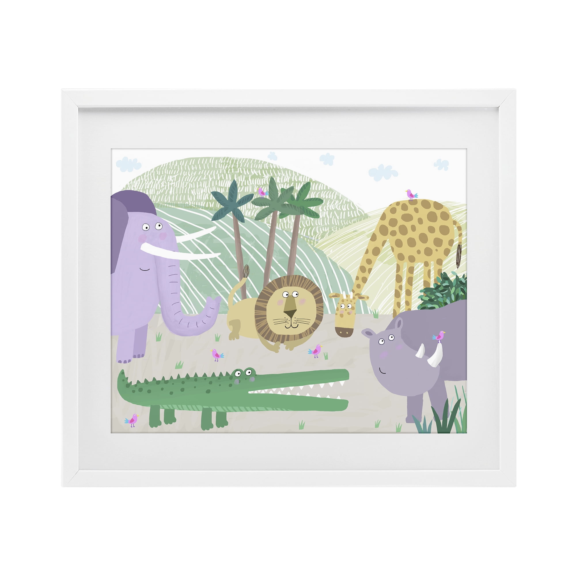 Stupell Industries Jungle Savannah Animals White Framed Print Under Glass, design by Carla Daly