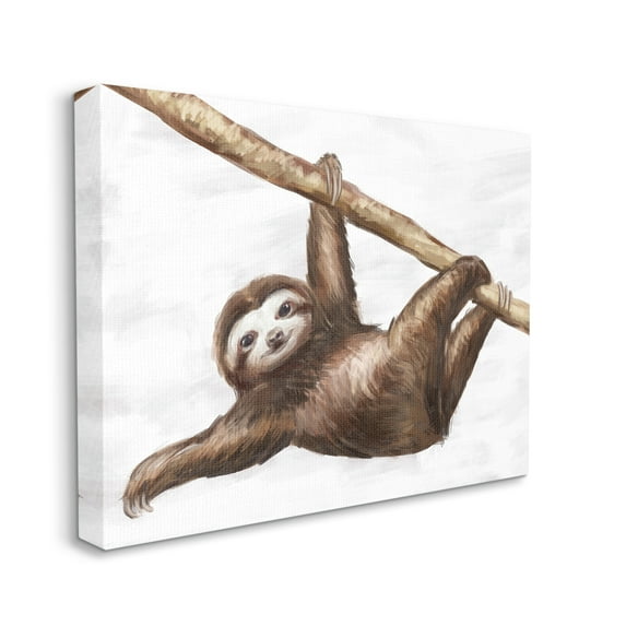 Stupell Industries Jungle Sloth Playing Minimal Tree Branch Canvas Wall Art by Ziwei Li