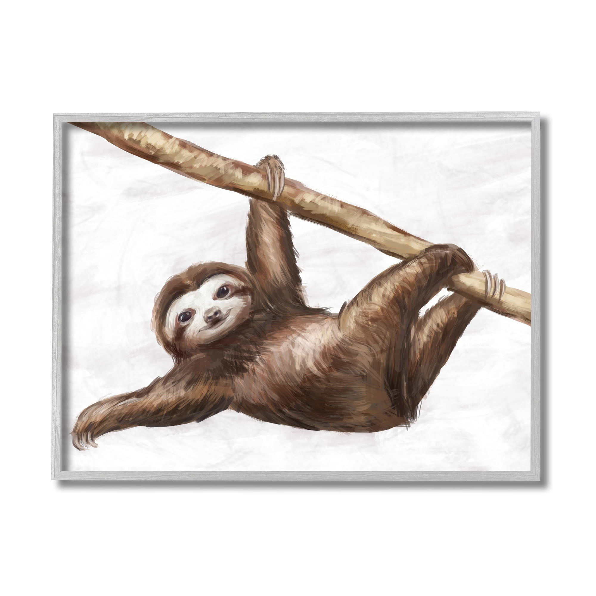 Stupell Industries Jungle Sloth Playing Minimal Tree Branch Gray Framed by Ziwei Li