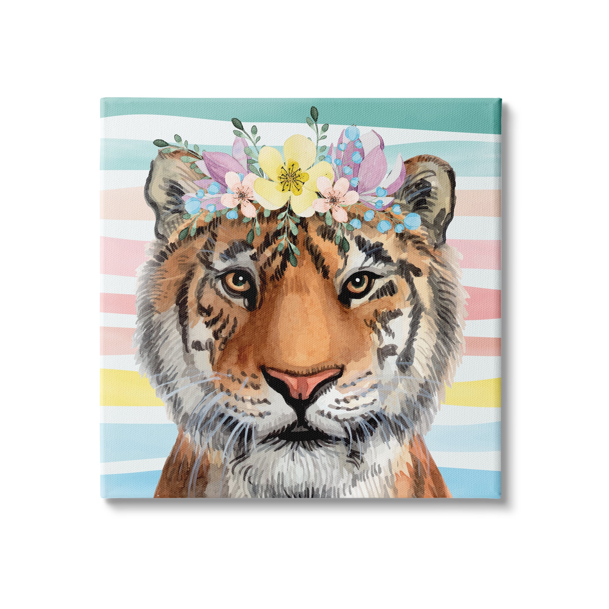 Stupell Industries Jungle Tiger Chic Purple Yellow Floral Crown Stripes, 36 x 36, Design by ND Art