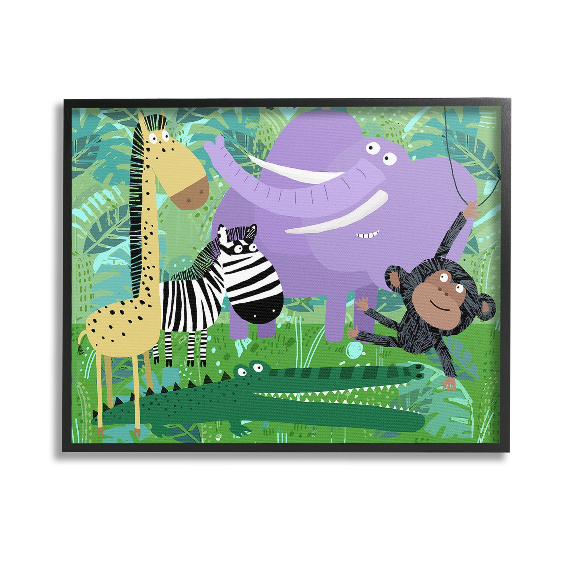 Stupell Industries Jungle Wildlife Animals Animals & Insects Painting Black Framed Art Print Wall Art, 14 x 11