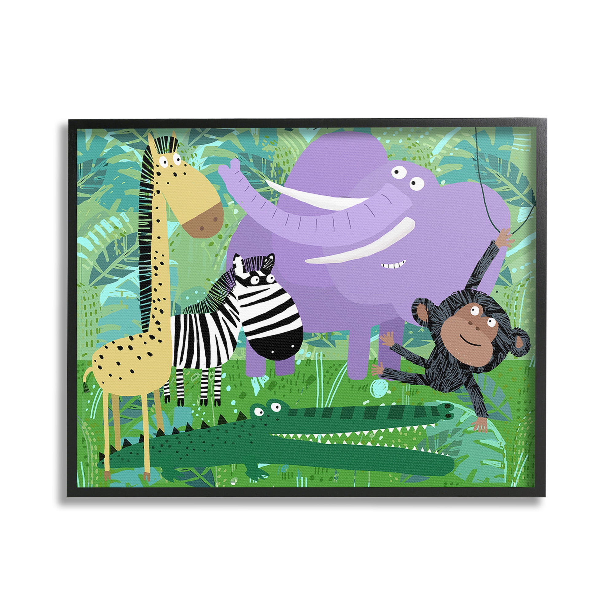 Stupell Industries Jungle Wildlife Animals Animals & Insects Painting Black Framed Art Print Wall Art, 30 x 24