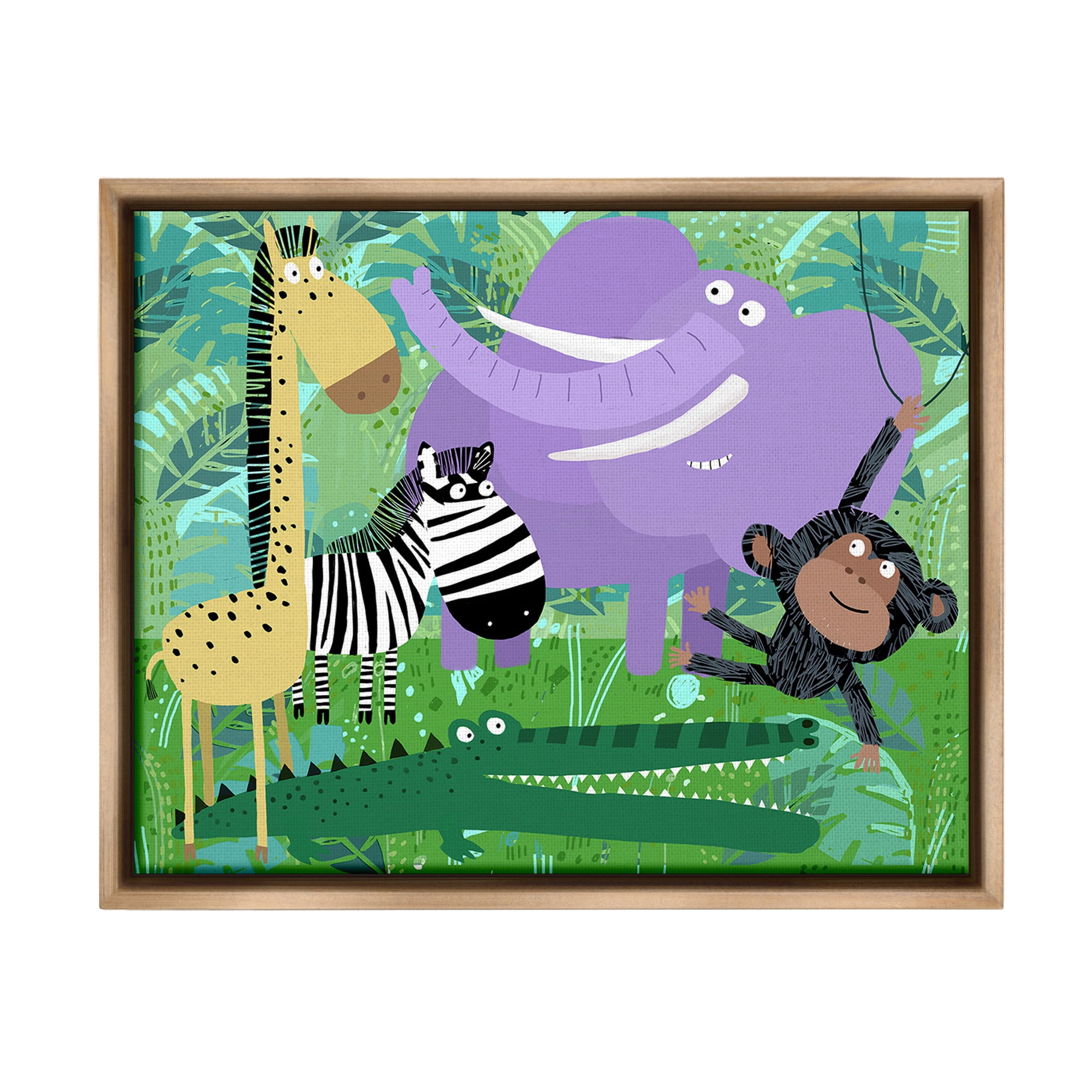 Stupell Industries Jungle Wildlife Animals Animals & Insects Painting Brown Floater Framed Canvas Art Print Wall Art, 31 x 25