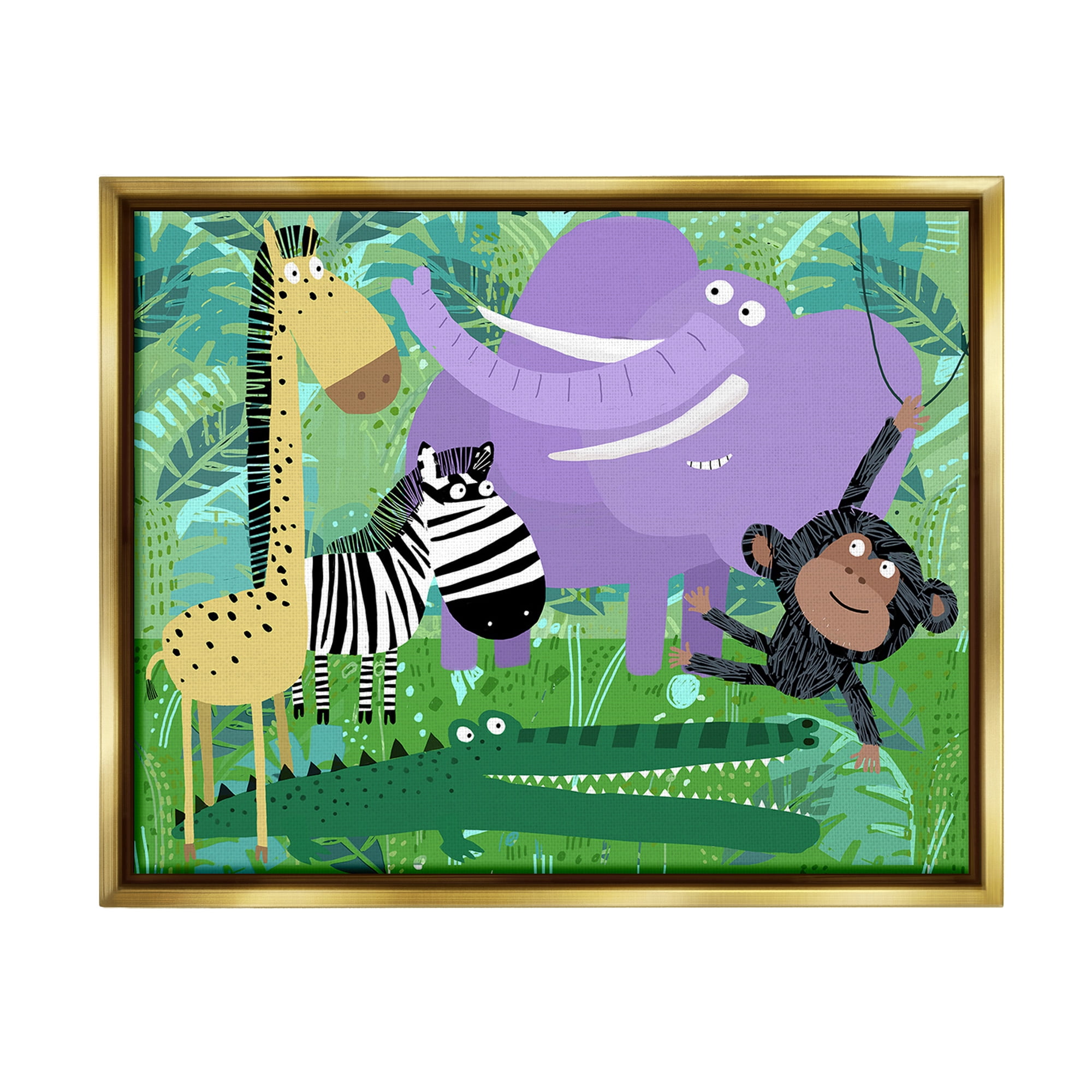 Stupell Industries Jungle Wildlife Animals Animals & Insects Painting Gold Floater Framed Canvas Art Print Wall Art, 21 x 17
