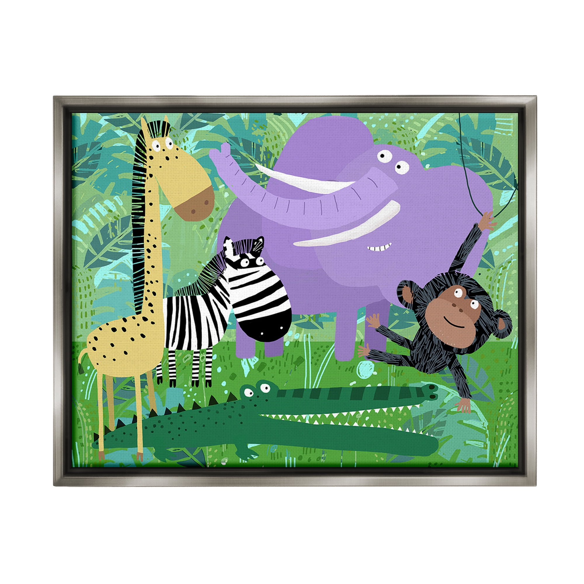 Stupell Industries Jungle Wildlife Animals Animals & Insects Painting Gray Floater Framed Canvas Art Print Wall Art, 31 x 25