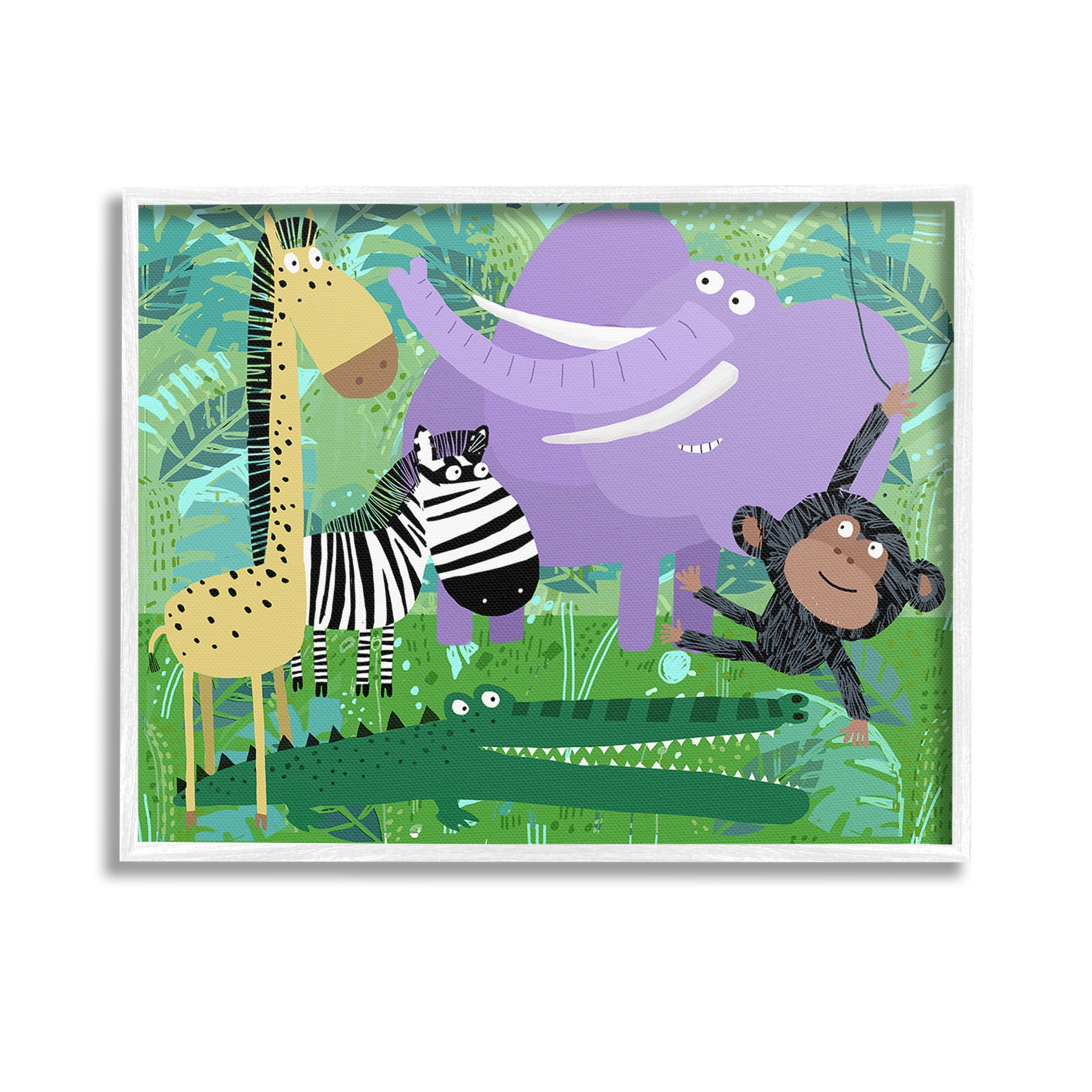 Colorful Jungle Animals Canvas Print in White Frame, 14 x 11