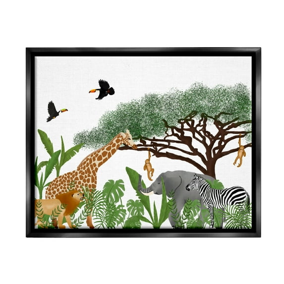 Stupell Industries Jungle Wildlife Animals Scene Animals & Insects Painting Black Floater Framed Art Print Wall Art