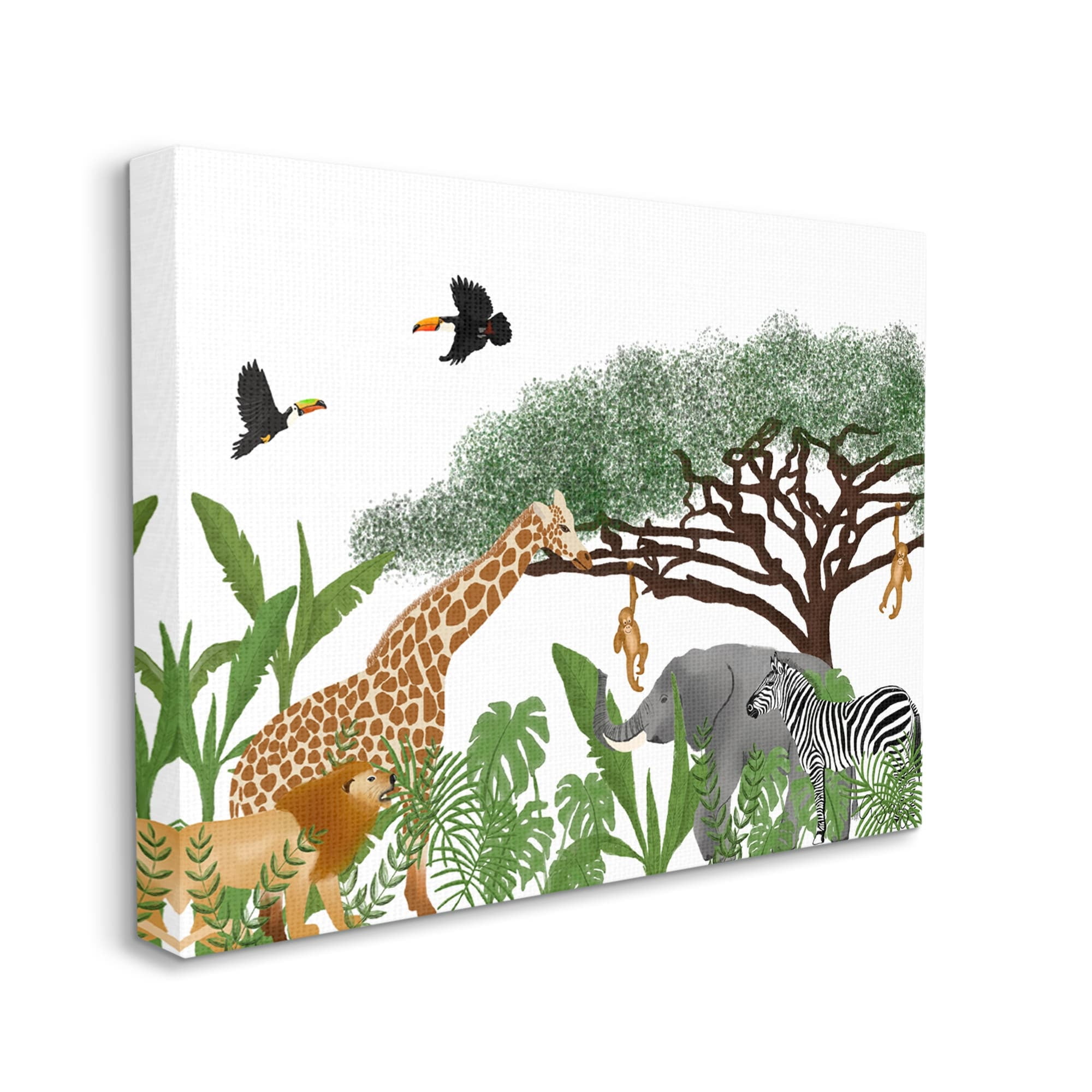 Stupell Industries Jungle Wildlife Animals Scene Animals & Insects Painting Gallery Wrapped Canvas Print Wall Art
