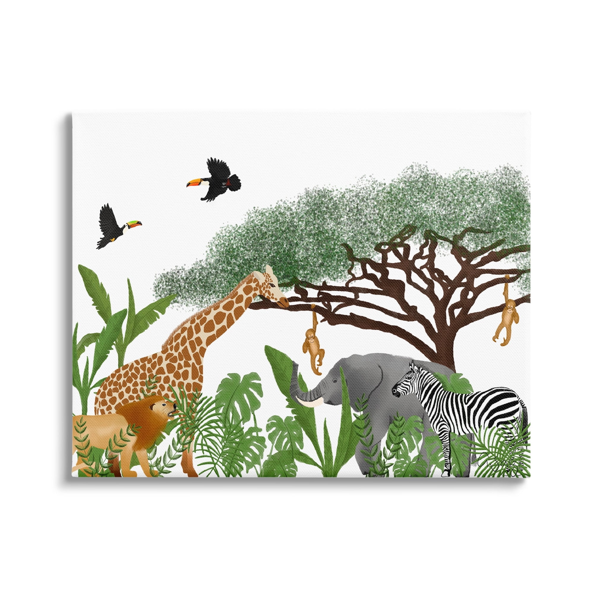 Stupell Industries Jungle Wildlife Animals Scene Animals & Insects Painting Gallery Wrapped Canvas Print Wall Art
