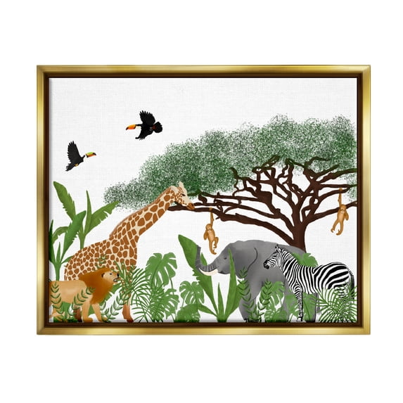 Stupell Industries Jungle Wildlife Animals Scene Animals & Insects Painting Gold Floater Framed Art Print Wall Art