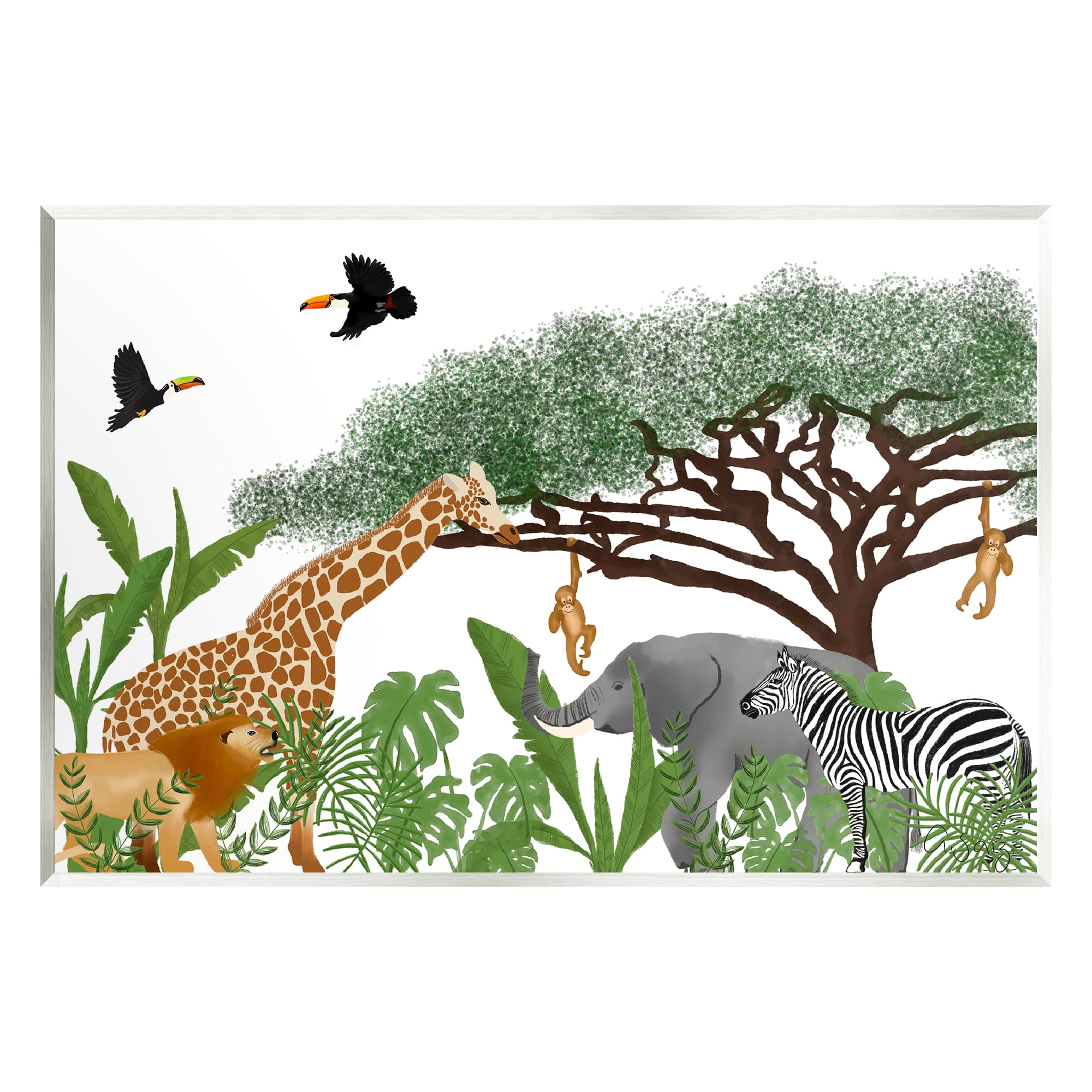 Stupell Industries Jungle Wildlife Animals Scene Animals & Insects Painting Unframed Art Print Wall Art