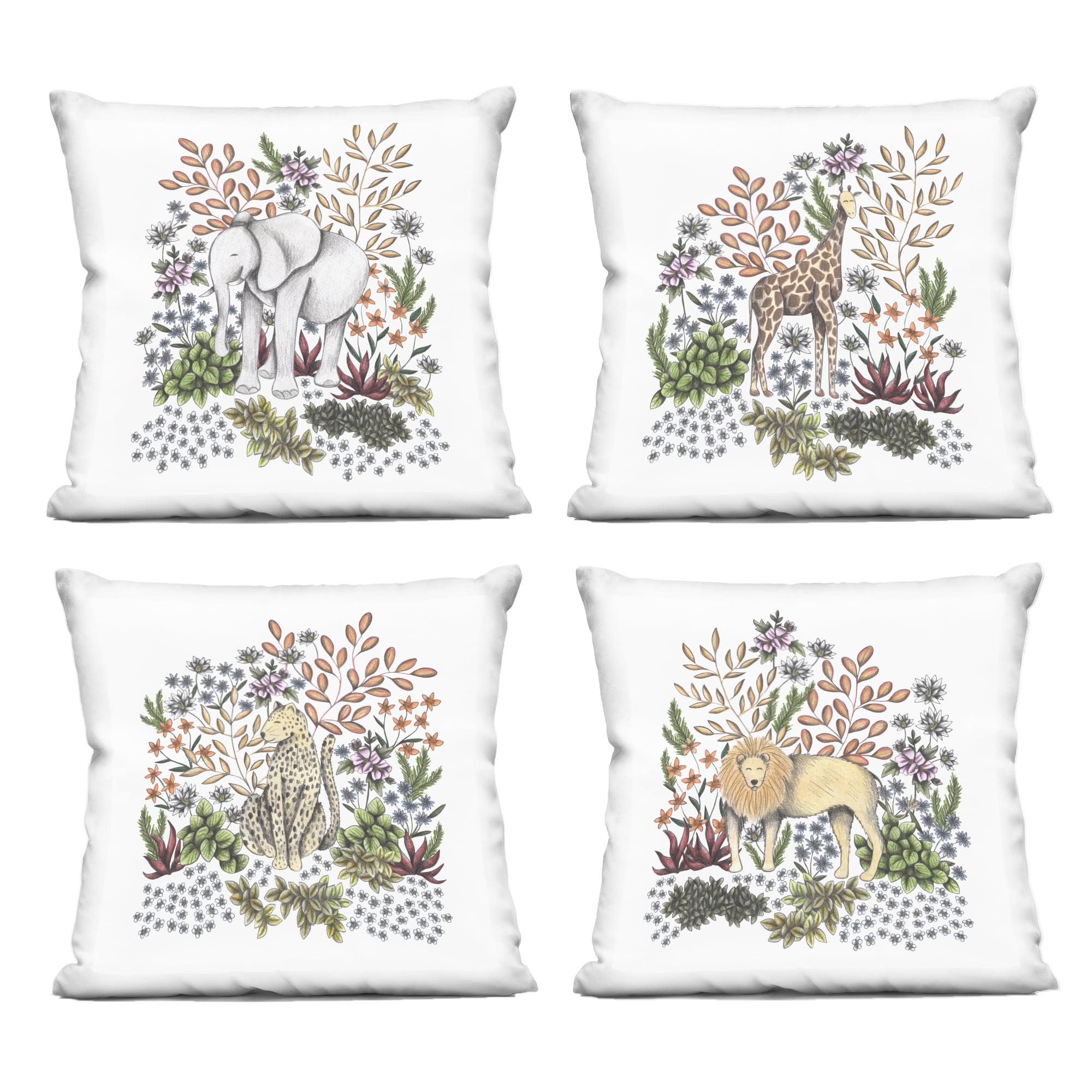 Stupell Industries Jungle Wildlife & Botanicals 4 Piece Decorative Printed Throw Pillow Set, design by Cecilia Battaini