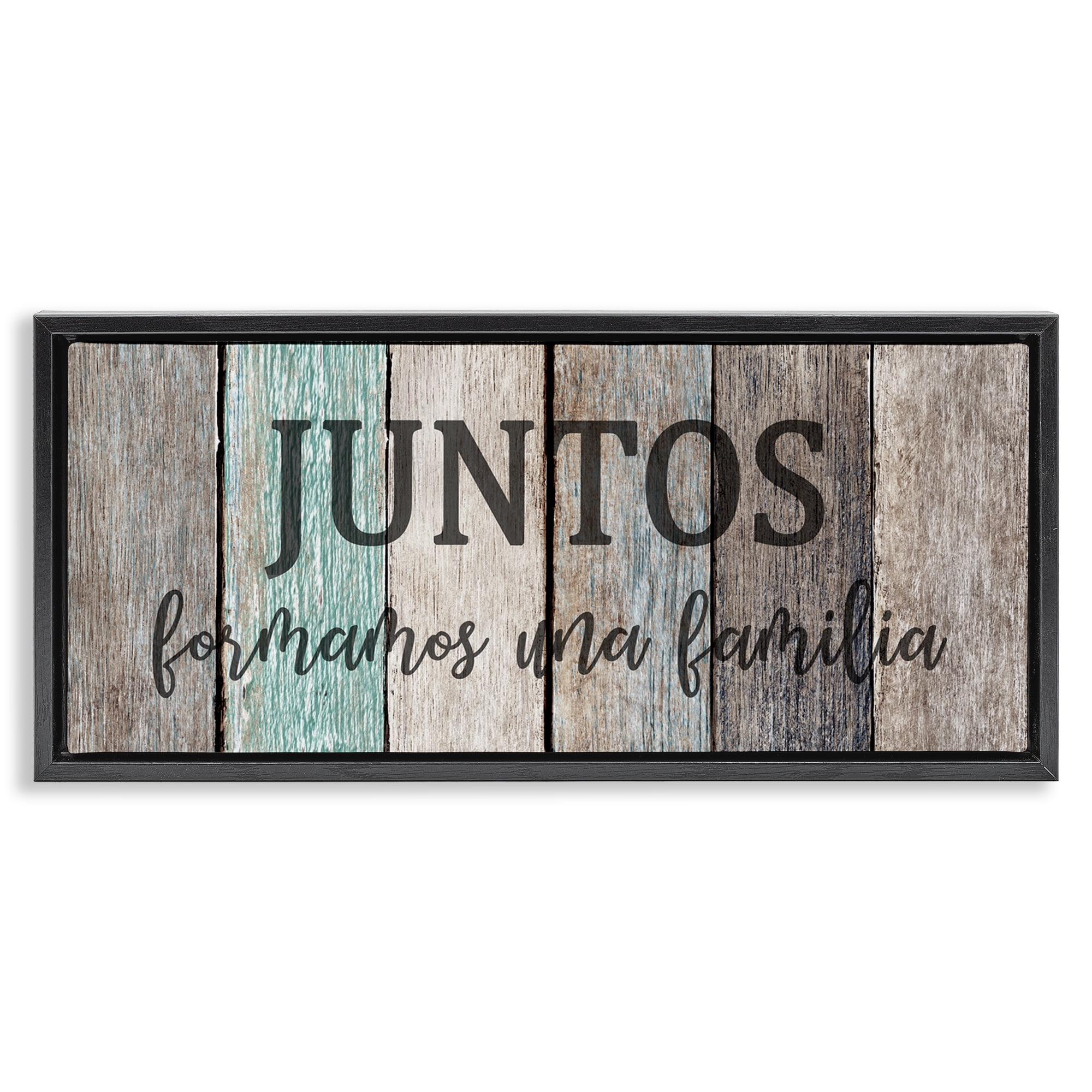Stupell Industries Juntos Formamos una Familia Inspirational Quotes & Sayings Painting Black Floater Framed Art Print Wall Art, 25 x 11