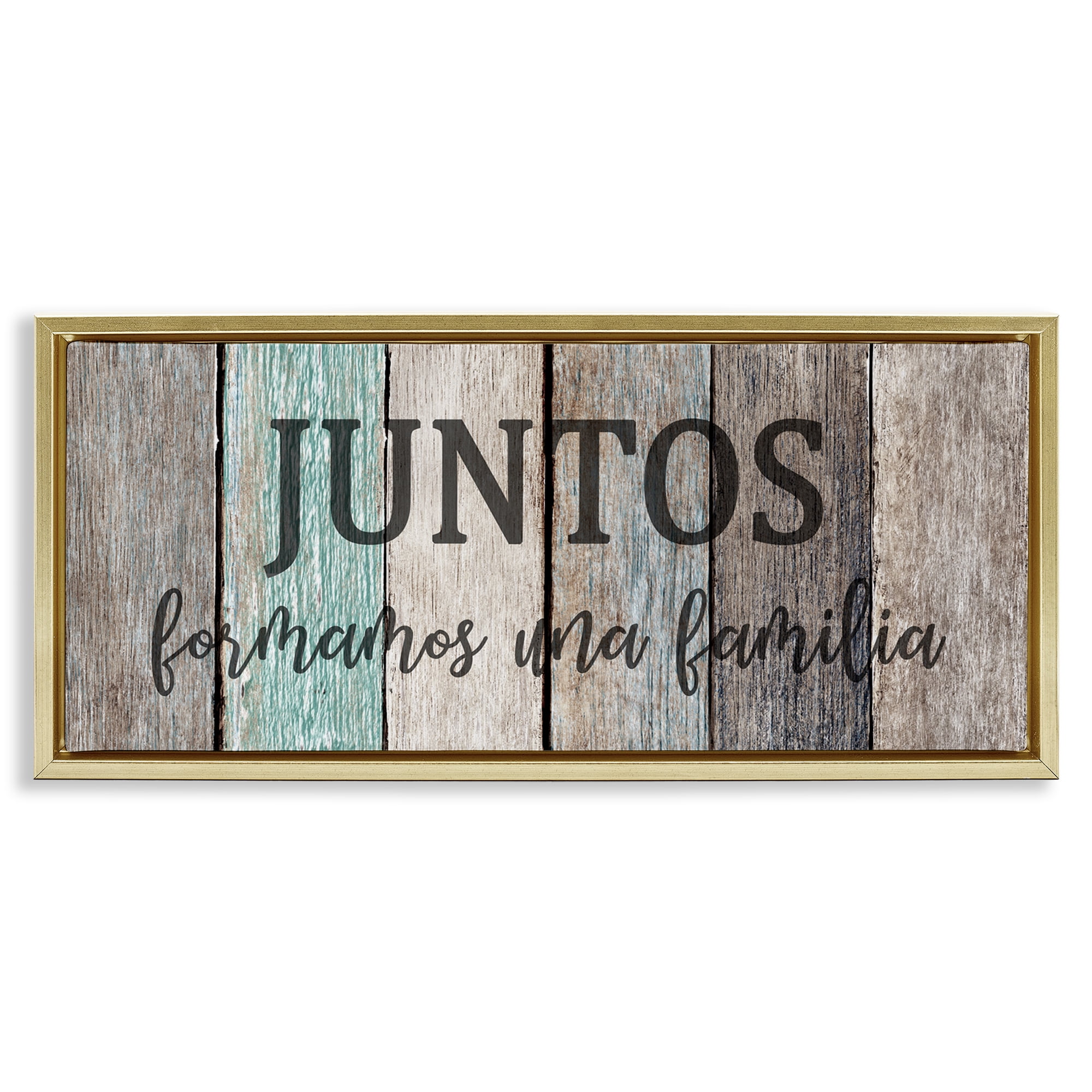 Stupell Industries Juntos Formamos una Familia Inspirational Quotes & Sayings Painting Gold Floater Framed Art Print Wall Art, 31 x 14