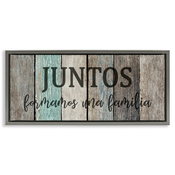 Stupell Industries Juntos Formamos una Familia Inspirational Quotes & Sayings Painting Gray Floater Framed Art Print Wall Art, 25 x 11