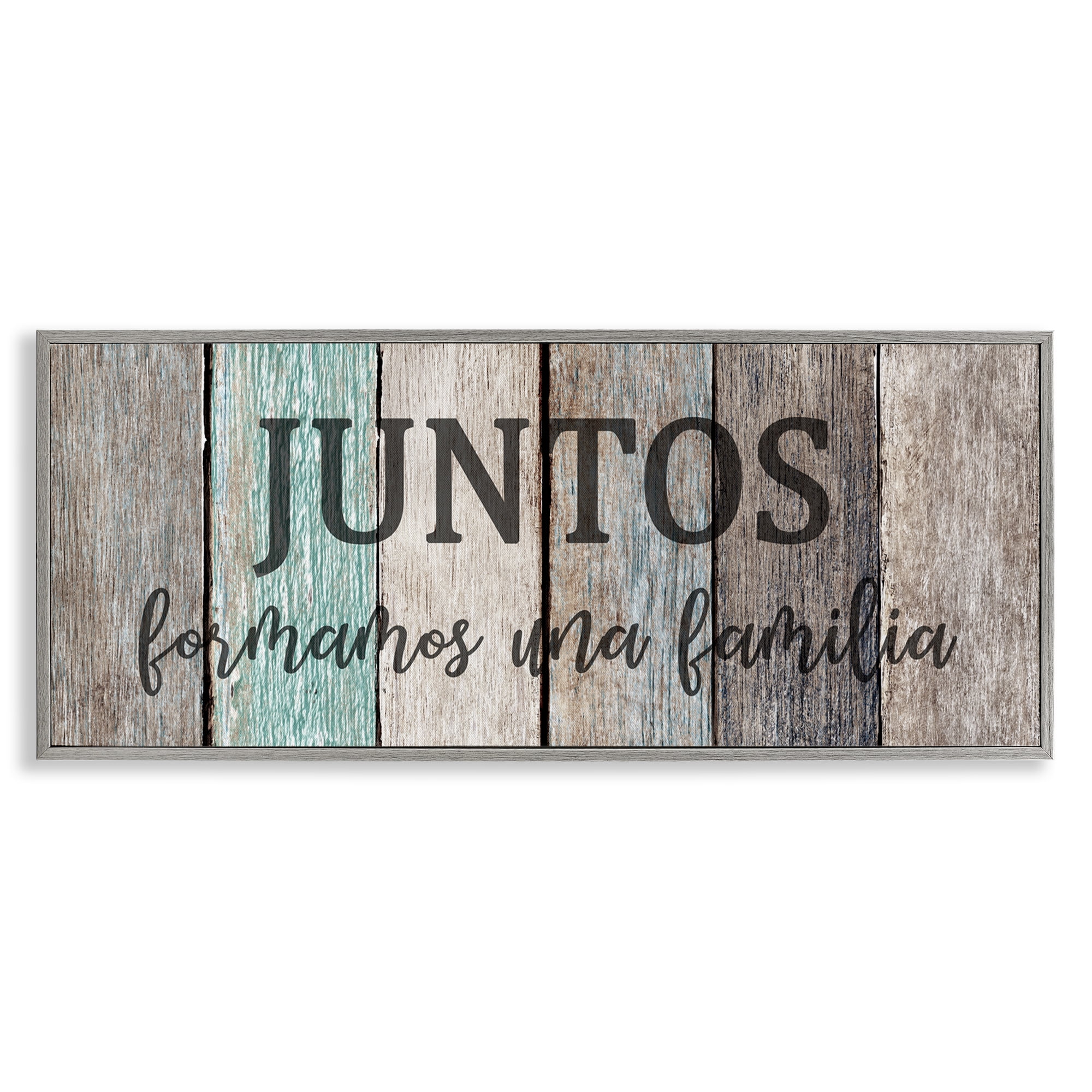 Stupell Industries Juntos Formamos una Familia Inspirational Quotes & Sayings Painting Gray Framed Art Print Wall Art, 24 x 10